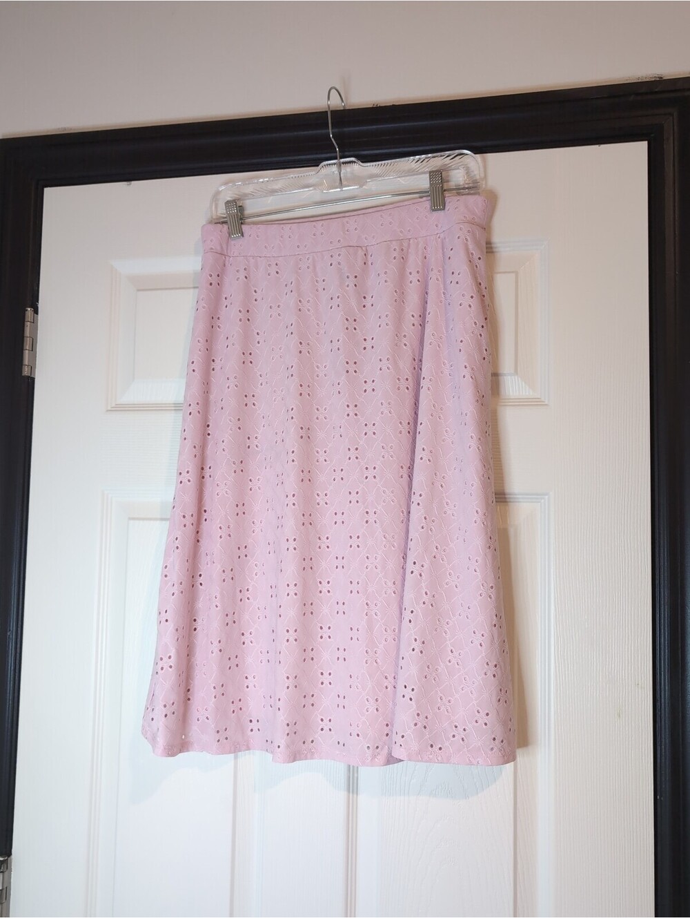 Large pink eyelet midi skirt